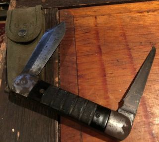 Wwii Navy Life Raft Survival Folding Knife With Orig.  Case