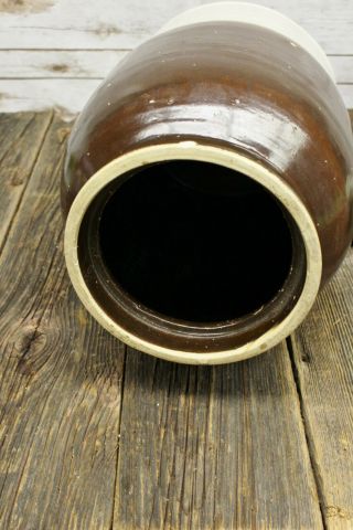 Antique Brown And White 6 Gallon Glaze Stoneware Crock Butter Churn 6 With Lid 9