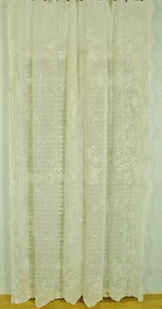 Gorgeous Antique French Fine Muslin,  Cornely Lace,  Long Curtain / Panel 19th C 12