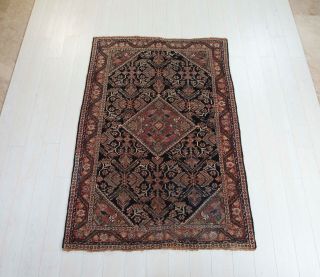 6.  4x4.  33ft Antique Hand - Knotted Persian Tribal Area Rug,  Navy Vintage Boho Rug