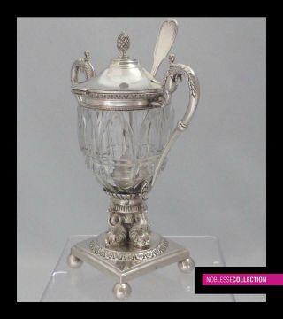 FINE ANTIQUE 1820s FRENCH STERLING SILVER MUSTARD POT & SPOON PARIS 1819 - 1838 2