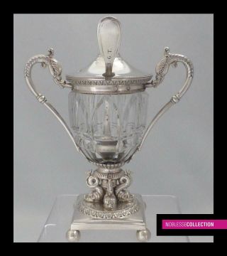 FINE ANTIQUE 1820s FRENCH STERLING SILVER MUSTARD POT & SPOON PARIS 1819 - 1838 3