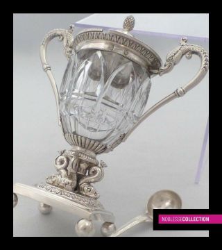 FINE ANTIQUE 1820s FRENCH STERLING SILVER MUSTARD POT & SPOON PARIS 1819 - 1838 4