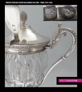 FINE ANTIQUE 1820s FRENCH STERLING SILVER MUSTARD POT & SPOON PARIS 1819 - 1838 6