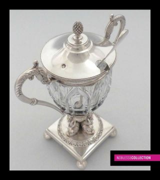 FINE ANTIQUE 1820s FRENCH STERLING SILVER MUSTARD POT & SPOON PARIS 1819 - 1838 7
