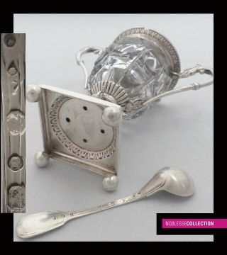 FINE ANTIQUE 1820s FRENCH STERLING SILVER MUSTARD POT & SPOON PARIS 1819 - 1838 9
