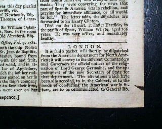 Post Cornwallis Yorktown Surrender Revolutionary War End Events 1782 Newspaper