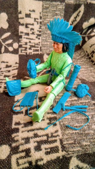 Rare Vintage 1962 Green Johnny West Geronimo Action Figure With Accessories 2