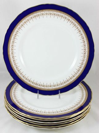 Set 7 Dinner Plates Royal Worcester China Regency Z1686 Cobalt Blue Gold