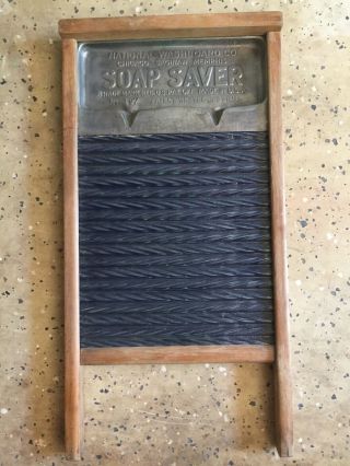 Vintage Antique National Washboard Co SOAP SAVER Washboard 197 Blue Enamel Coll 9