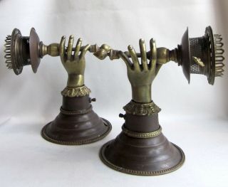 Turn of the Century Antique Hand With Torch Metal Wall Sconces - a Pair 2