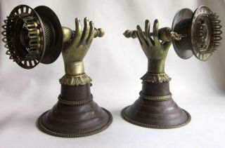 Turn of the Century Antique Hand With Torch Metal Wall Sconces - a Pair 3