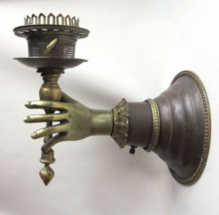 Turn of the Century Antique Hand With Torch Metal Wall Sconces - a Pair 5