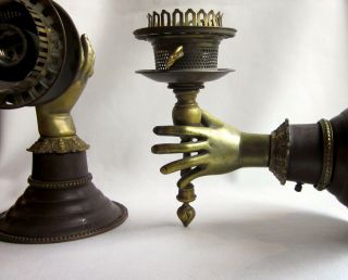 Turn of the Century Antique Hand With Torch Metal Wall Sconces - a Pair 9