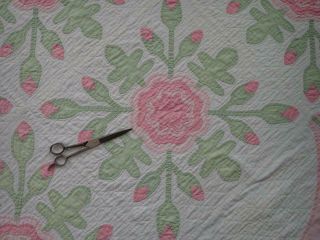 Glorious Vintage Pink & White Applique Whig Rose c1920 QUILT 94 