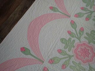 Glorious Vintage Pink & White Applique Whig Rose c1920 QUILT 94 