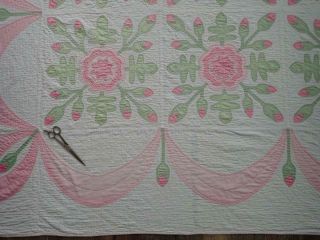 Glorious Vintage Pink & White Applique Whig Rose c1920 QUILT 94 