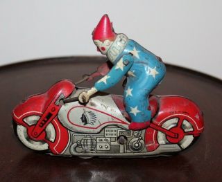 Vintage Wind - Up Tin Toy Acrobat Clown On Indian Motorcycle Made In Japan