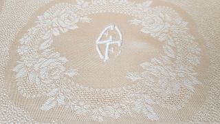 6 Gorgeous Antique French Linen & Silk Sateen Damask Napkins hand monogram EF 3