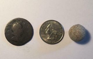 1724 British Coin & Rev War Musketball Dug Next To Saratoga Battlefield Ny