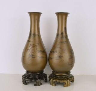 A MIRROR FOOCHOW LACQUER VASES WITH MARKS TO BASE,  MID 20TH CENTURY 6