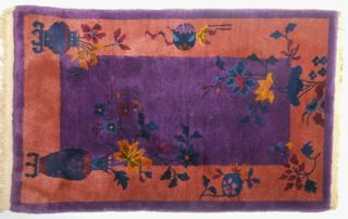 Great Antique Art Deco Hand Made Chinese Scatter Rug With Urns