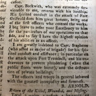 1781 REVOLUTIONARY WAR newspaper BENEDICT ARNOLD BURNS LONDON CONNECTICUT 5