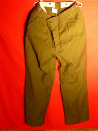 Korean War 1951 Us Army Olive Green Wool Field Pants Waist 35 - 39 " Inseam 29 - 32 "