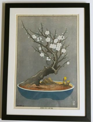 Japanese Woodblock By Lilian Miller Titled Japanese Dwarf Plum Tree