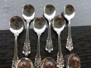 12 SET WALLACE GRANDE BAROQUE STERLING SILVER CREAM SOUP SPOONS ROUND BOWL GRAND 3