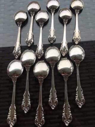 12 SET WALLACE GRANDE BAROQUE STERLING SILVER CREAM SOUP SPOONS ROUND BOWL GRAND 4