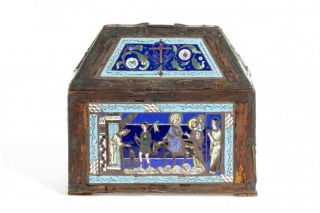 A French Gothic Style Limoges Enamel Table Casket