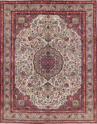 Vintage Persian Area Rug Ivory Geometric Hand - Made Oriental Wool Carpet 10x13
