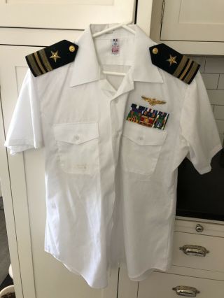 Wwii Us Military Navy Aviator White Shirt M Uniform Pin,  Insignia Wwii