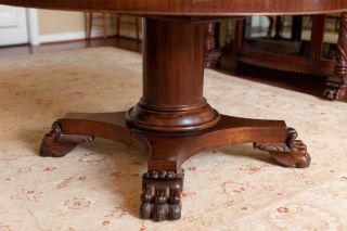 Huge 54” Empire Mahogany Split Pedestal Base Claw Foot Dining Room Table 11