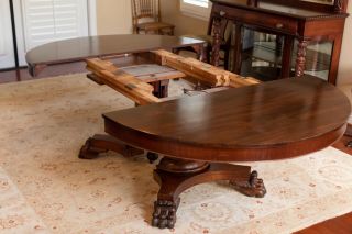 Huge 54” Empire Mahogany Split Pedestal Base Claw Foot Dining Room Table 3