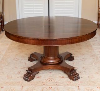 Huge 54” Empire Mahogany Split Pedestal Base Claw Foot Dining Room Table 4
