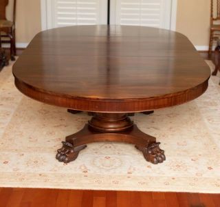 Huge 54” Empire Mahogany Split Pedestal Base Claw Foot Dining Room Table 5