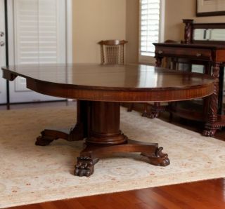 Huge 54” Empire Mahogany Split Pedestal Base Claw Foot Dining Room Table 6