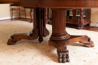 Huge 54” Empire Mahogany Split Pedestal Base Claw Foot Dining Room Table 7