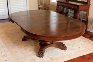 Huge 54” Empire Mahogany Split Pedestal Base Claw Foot Dining Room Table 8