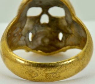 RARE 18k gold plated silver WWI Imperial Russian White Army Ace ' s Skull ring 4