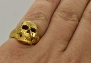 RARE 18k gold plated silver WWI Imperial Russian White Army Ace ' s Skull ring 6