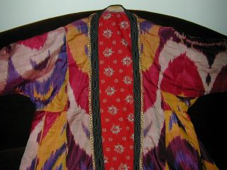 Splendid Antique 19thC Uzbek IKAT Silk Robe w Elegant Updated Trims 2