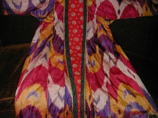 Splendid Antique 19thC Uzbek IKAT Silk Robe w Elegant Updated Trims 5