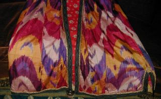Splendid Antique 19thC Uzbek IKAT Silk Robe w Elegant Updated Trims 6