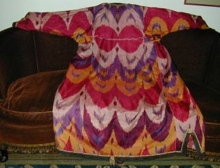 Splendid Antique 19thC Uzbek IKAT Silk Robe w Elegant Updated Trims 7