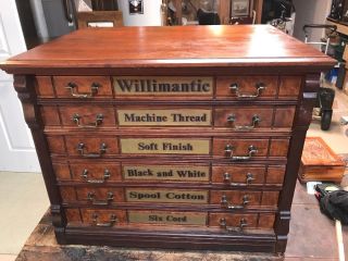 Willimantic 6 Drawer Cherry Spool Cabinet Advertising On Sides Back All