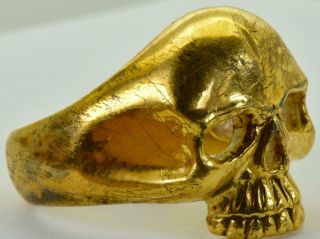 RARE antique 84 gild silver WWI Imperial Russian White Army pilot ' s Skull ring 2