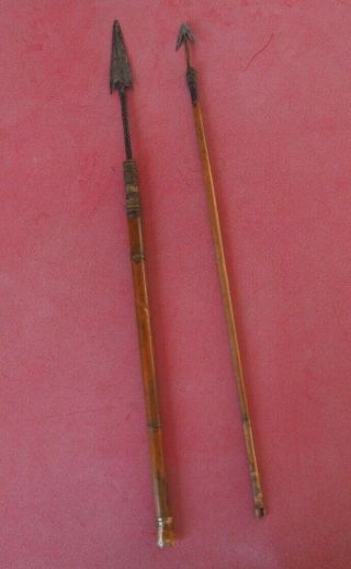 TWO OLD ANTIQUE AFRICAN TRIBAL ART WOOD METAL ARROWS POSSIBLY CONGO PYGMY TRIBE? 5